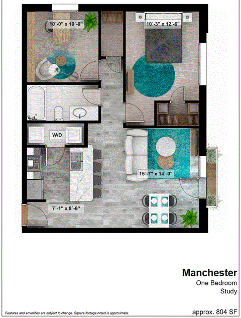 the floor plan of manchester one bedroom studio
